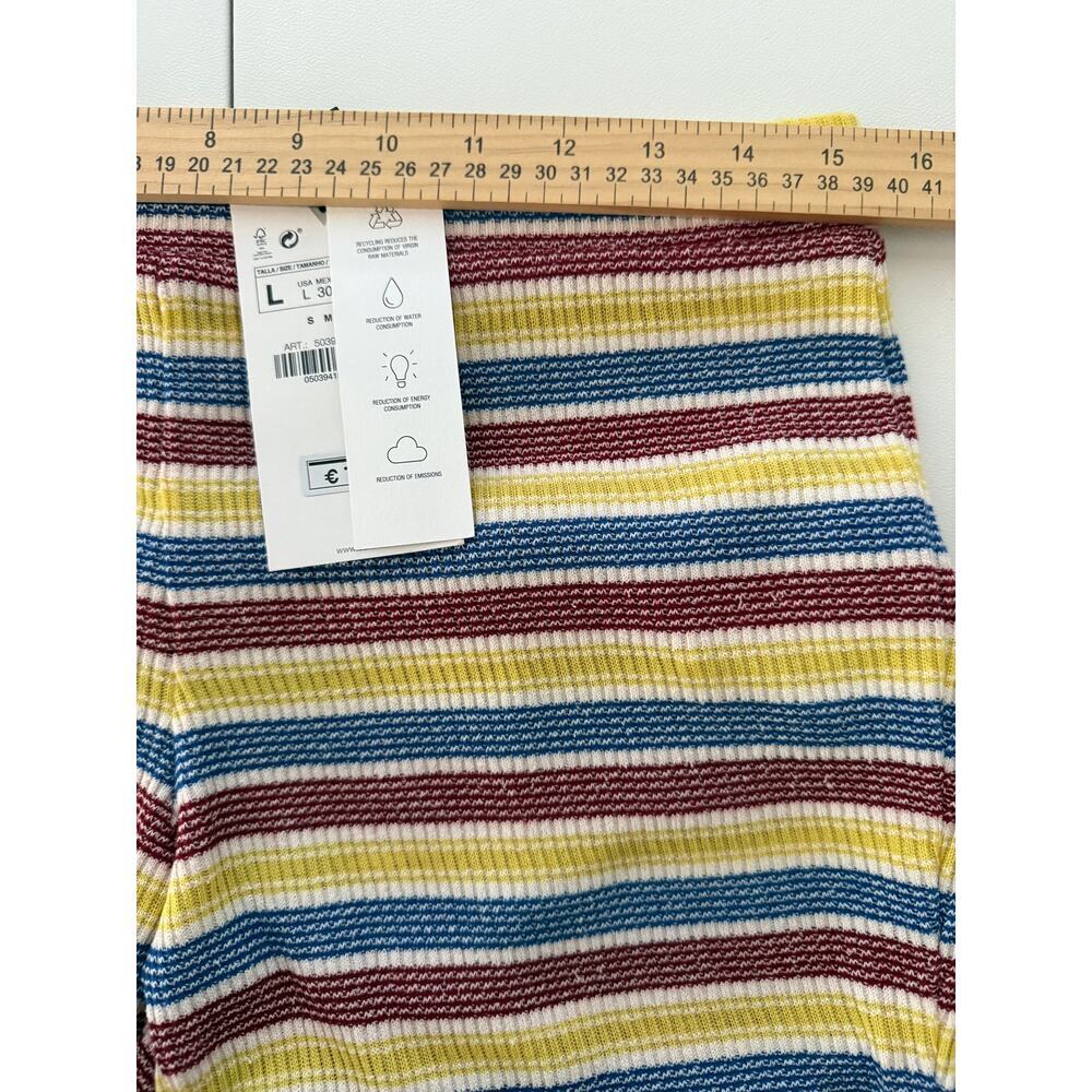 Zara Sz L Striped Pull On Flare Pants Red Yellow Blue High Waist | NWT - Picture 7 of 8